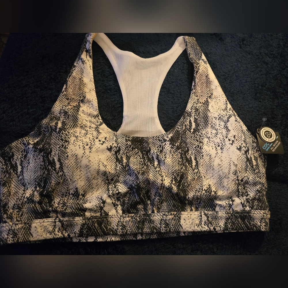 MPG Women's Size Medium Sport Envy B & W Racerback Snake Print Sports Bra! NWT